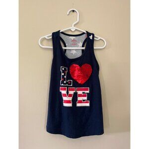 Way To Celebrate Girl XSmall Blue Tank Top Shirt Love Heart Sequin Flag Tagless